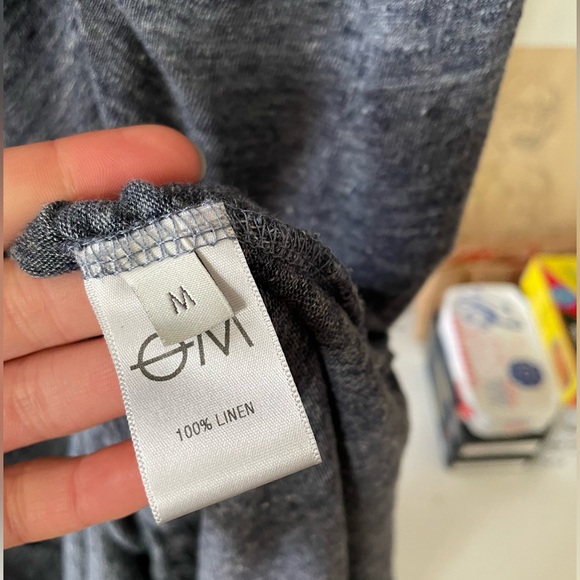 Twist Mock-neck Heather Blue/subtle Gray 100% Linen column dress - Picture 5 of 7